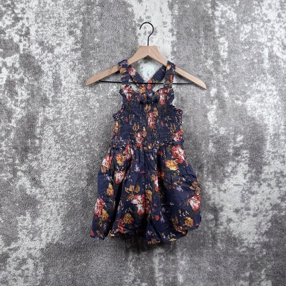 SEA New York Dress 6Y Girls Blue Navy Smocked Floral Fit & Flare Cut Out - Picture 1 of 8